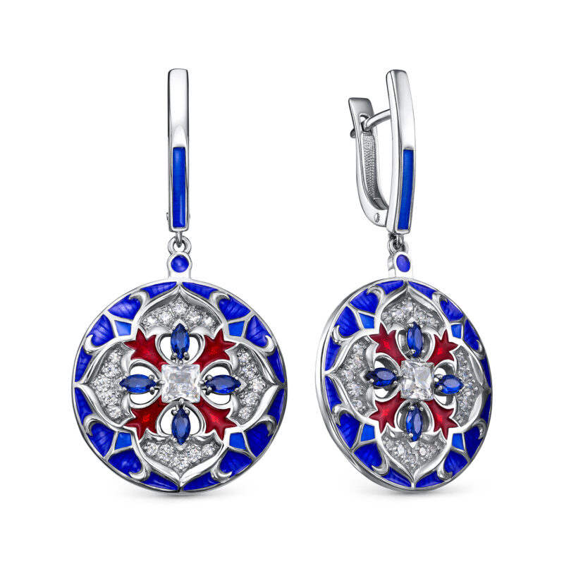 Ювелирное изделие - Серьги из серебра с эмалью и фианитами в магазине Best-Gold 146724