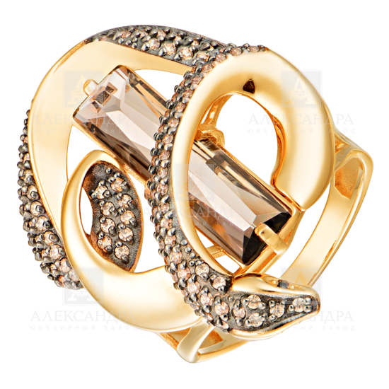 Кольцо из красного золота с раух топазом и фианитами