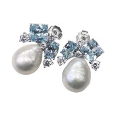 Ювелирное изделие - Серьги из серебра с жемчугом и цирконами в магазине Best-Gold 150892
