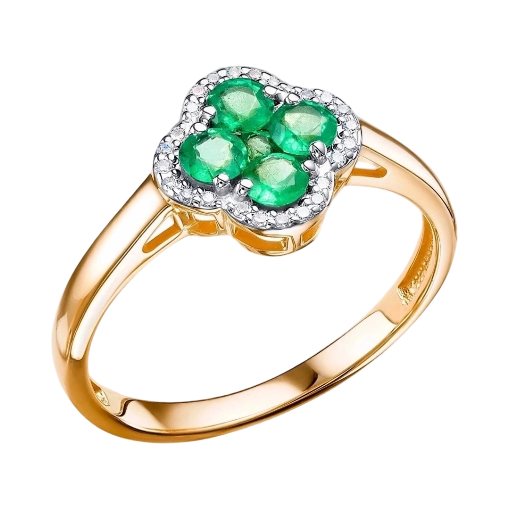 Кольцо из красного золота с изумрудами и бриллиантами