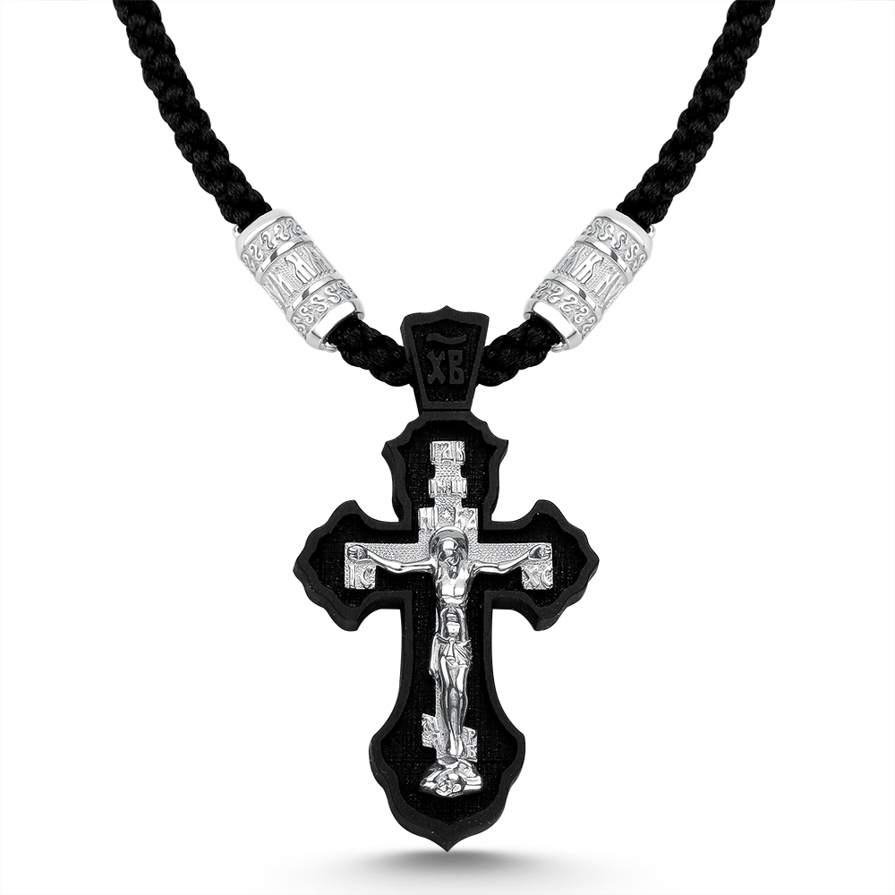 Шнур с подвеской из серебра и дерево Граб