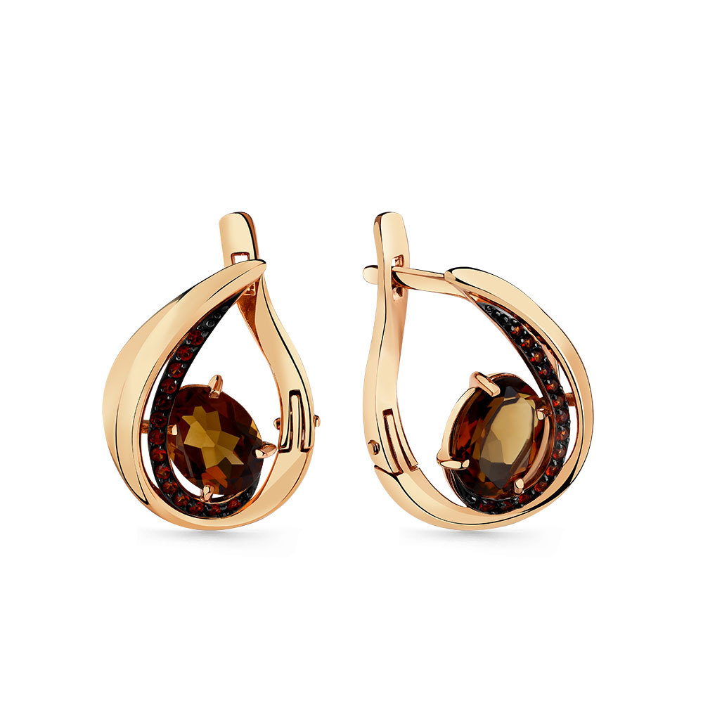 Ювелирное изделие - Серьги в красном золоте  кварцем и фианитами в магазине Best-Gold 139124