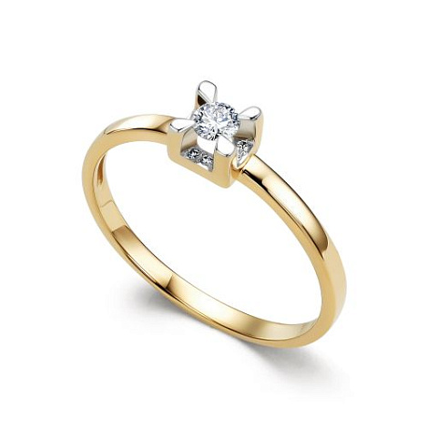 Кольцо помолвочное из желтого золота с бриллиантами