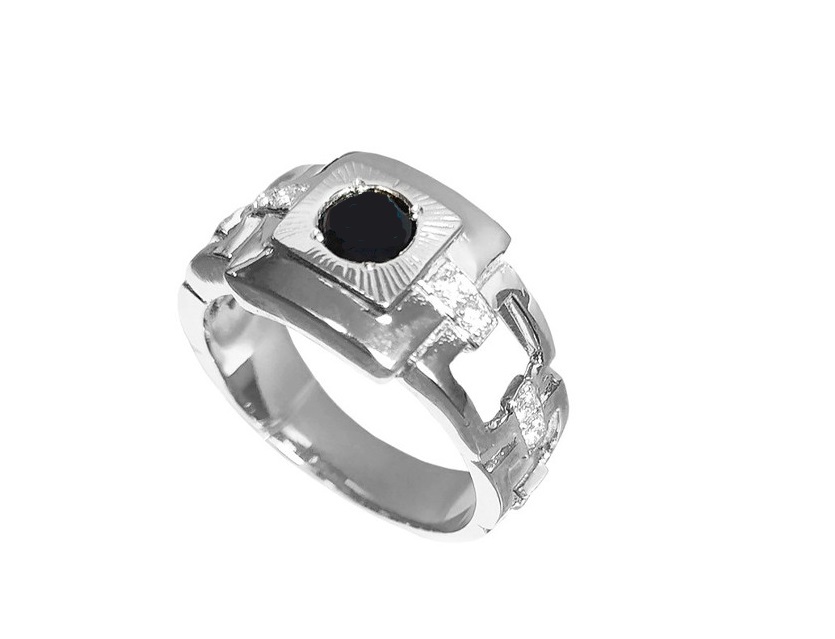 Печатка мужская из серебра с фианитами