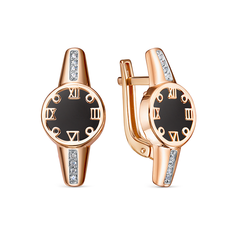 Ювелирное изделие - Серьги из красного золота с ониксом и фианитами в магазине Best-Gold 052863