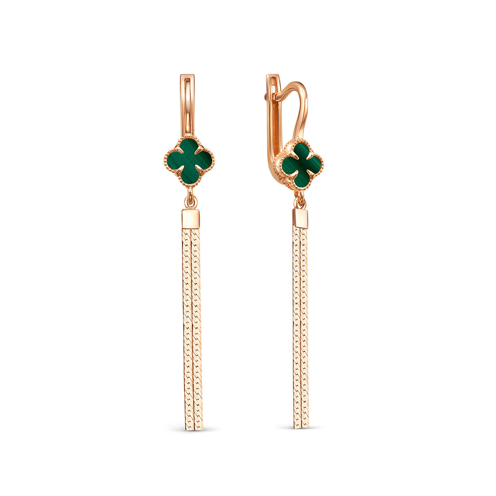 Серьги из красного золота с малахитом