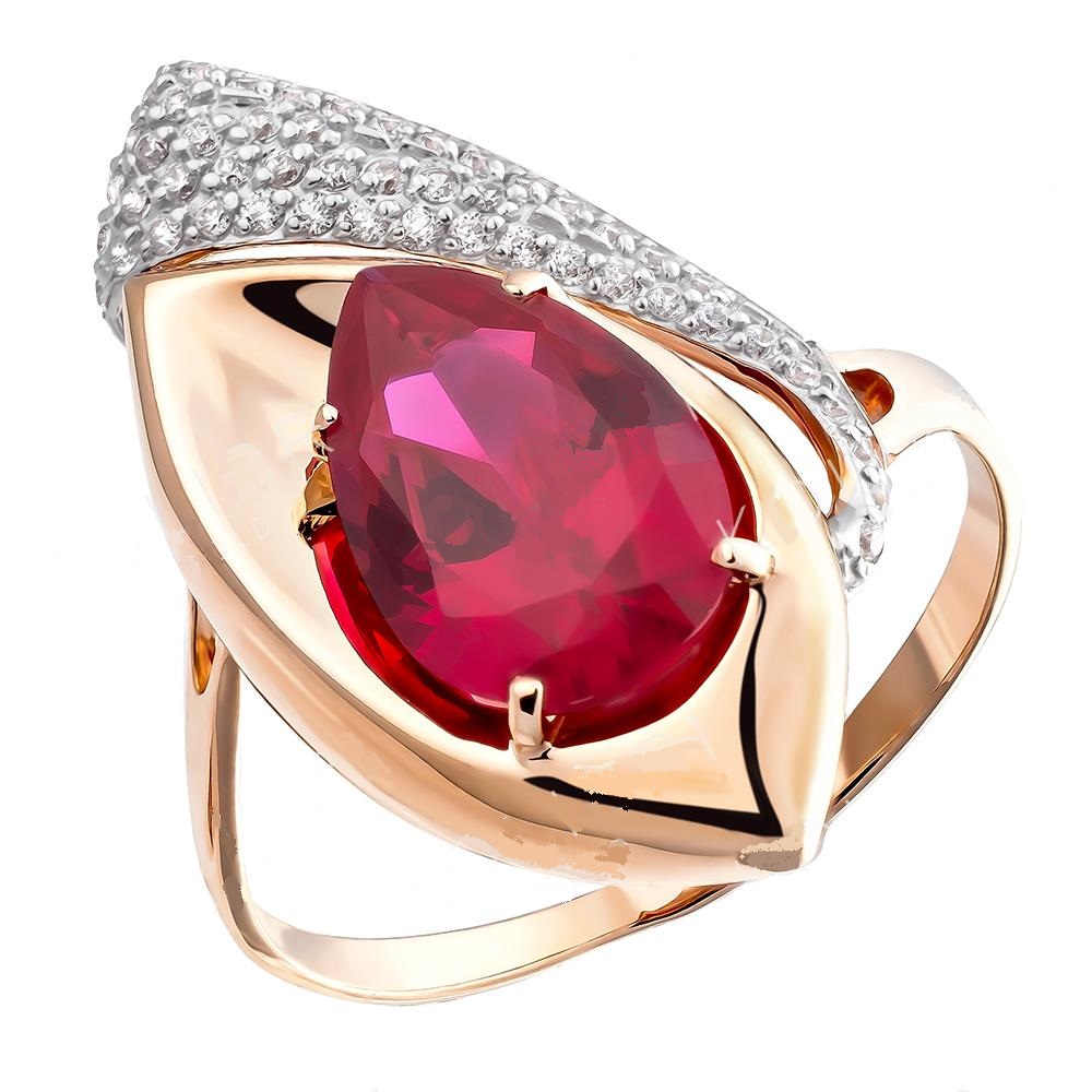 Ювелирное изделие - Кольцо из красного золота с рубином синт. и фианитами в магазине Best-Gold 144529