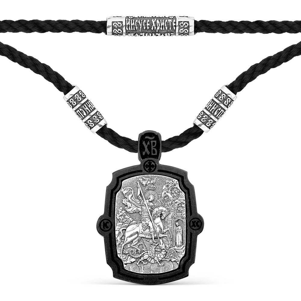 Шнур с подвеской из серебра и дерево Граб