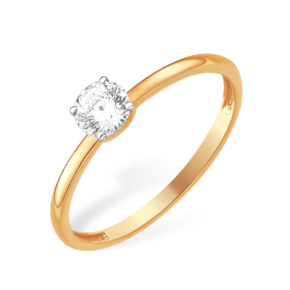 Кольцо помолвочное из красного золота с фианитом