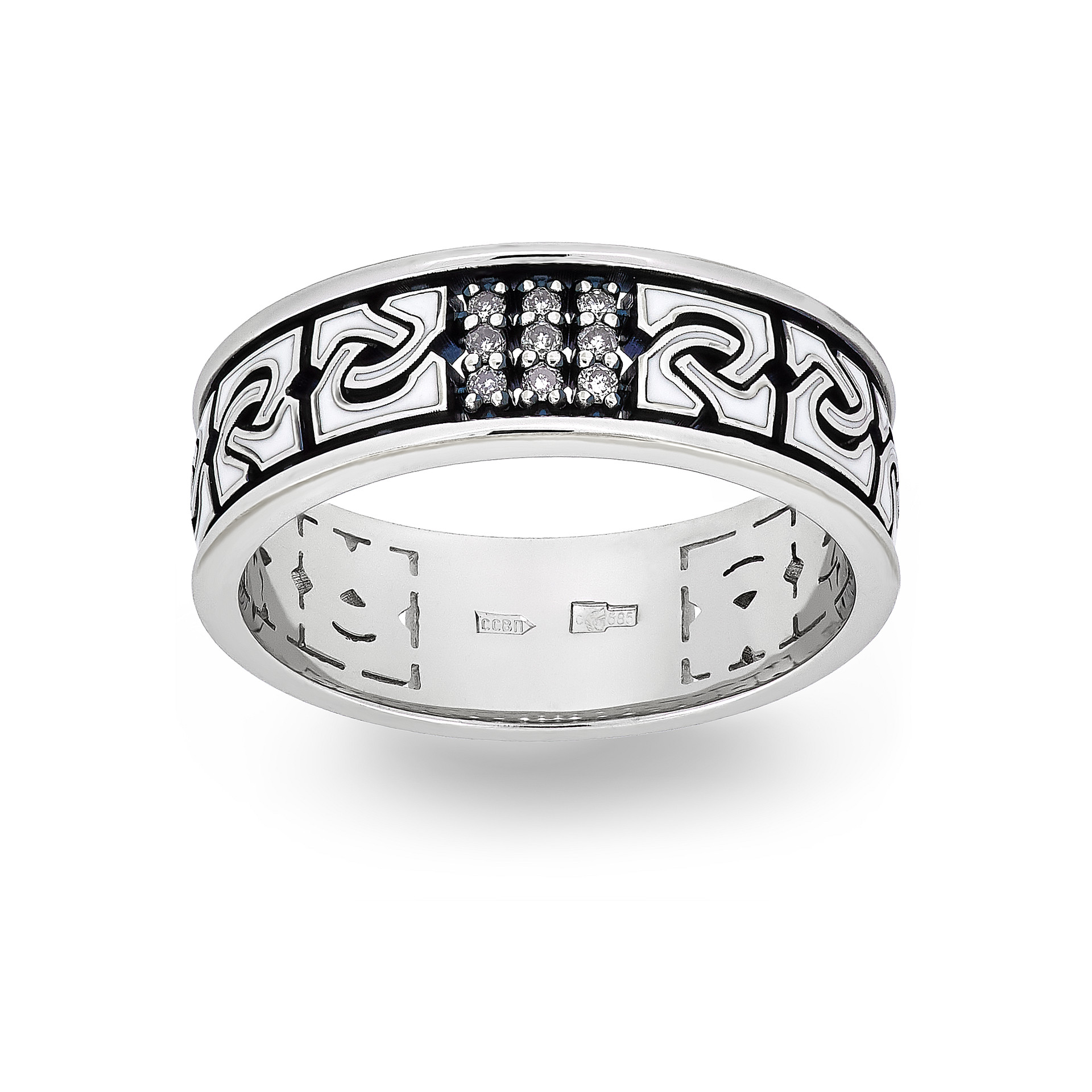 Ювелирное изделие - Обручальное кольцо из белого золота с бриллиантом и эмалью в магазине Best-Gold 154282