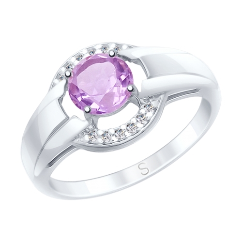 Ювелирное изделие - Кольцо из серебра с аметистом и фианитами в магазине Best-Gold 022189