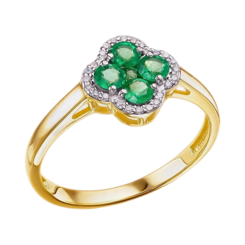 Кольцо из желтого золота с изумрудами и бриллиантами