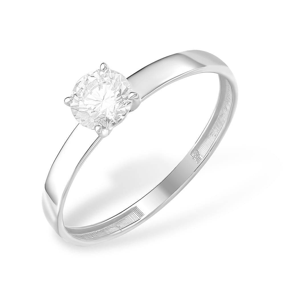 Кольцо помолвочное из белого золота с фианитом