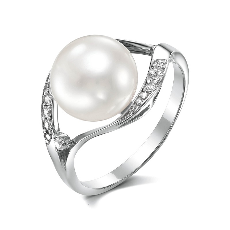 Ювелирное изделие - Кольцо из серебра с жемчугом и фианитами в магазине Best-Gold 067576