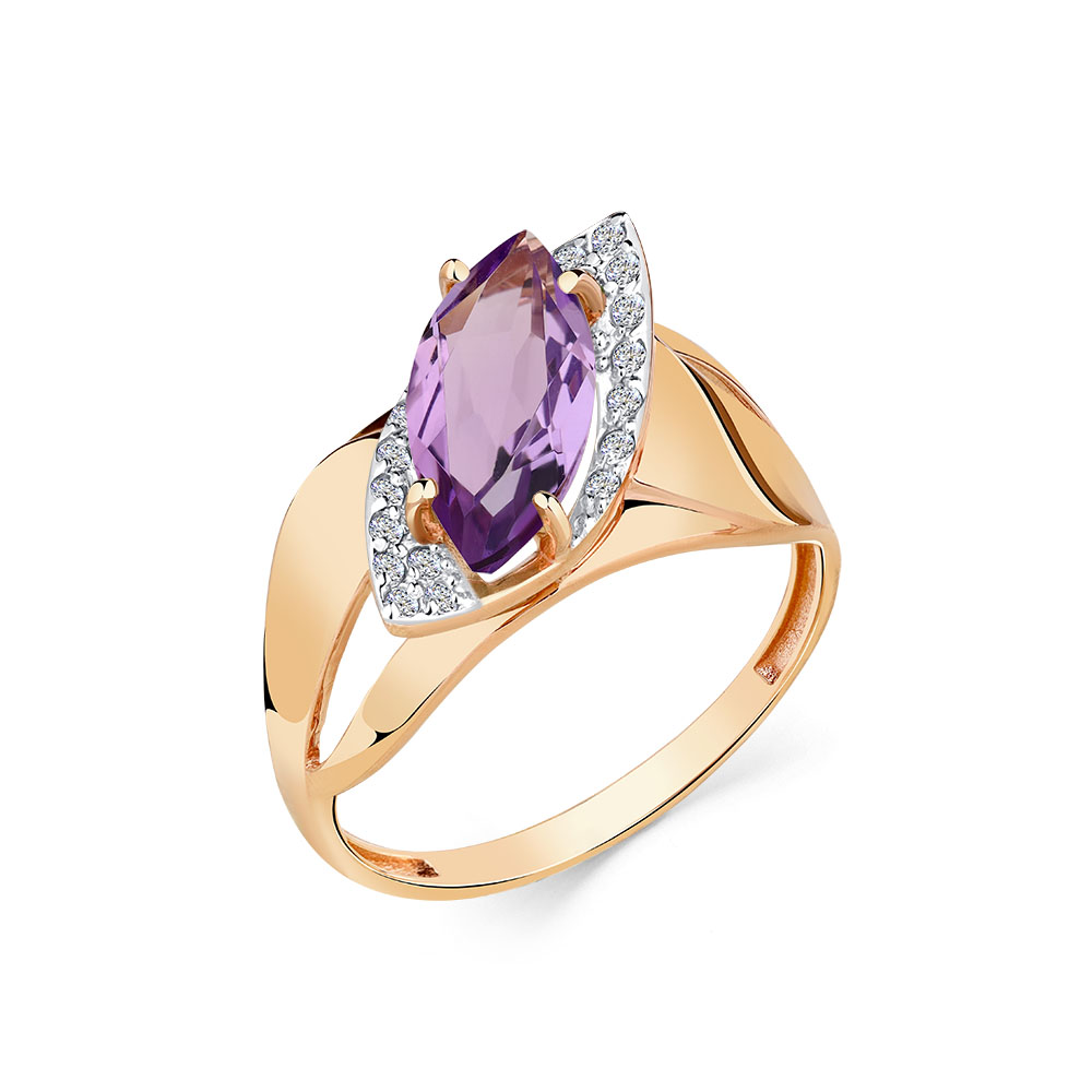 Ювелирное изделие - Кольцо из красного золота с аметистом и фианитами в магазине Best-Gold 142868