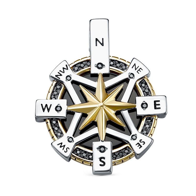 Ювелирное изделие - Подвеска из желтого золота с ониксом и фианитами в магазине Best-Gold 157805