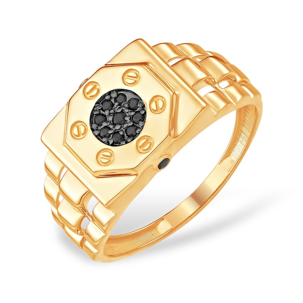 Печатка из красного золота с фианитами