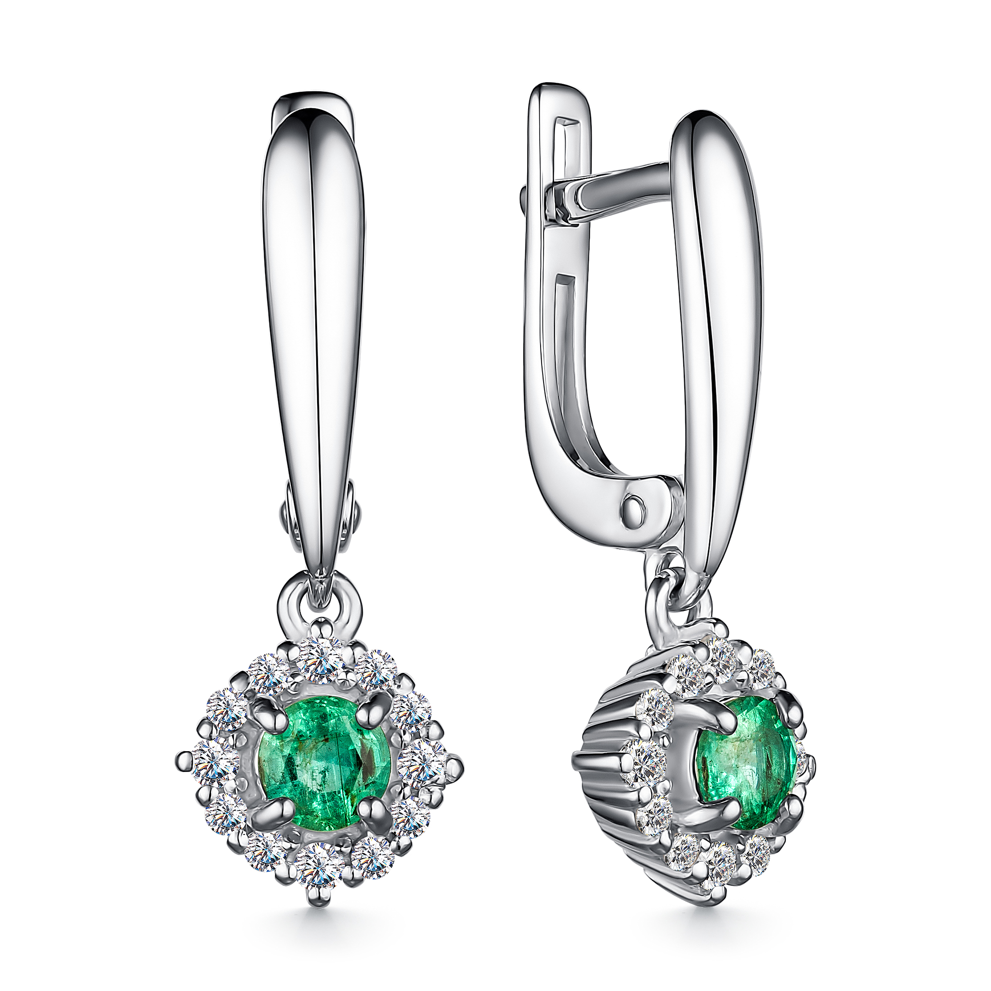 Ювелирное изделие - Серьги из серебра с изумрудами и фианитами в магазине Best-Gold 126916