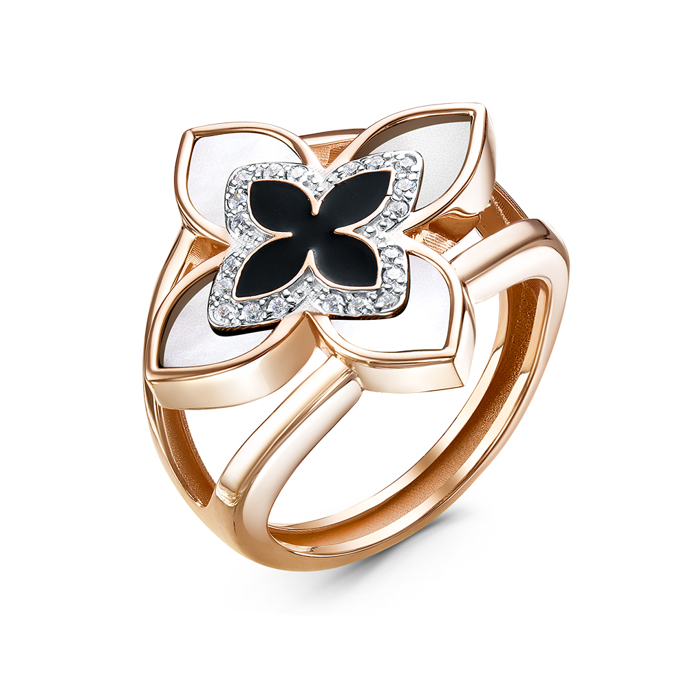 Ювелирное изделие - Кольцо из красного золота с перламутром и фианитами в магазине Best-Gold 052839