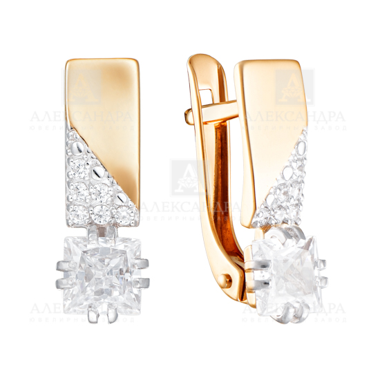 Ювелирное изделие - Серьги из желтого золота с фианитами в магазине Best-Gold 132075