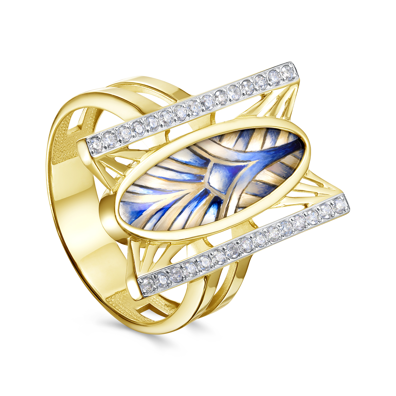 Кольцо из желтого золота с бриллиантами и перламутром