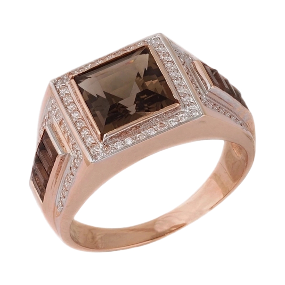 Ювелирное изделие - Печатка мужская из серебра с дымчатым кварцем и фианитами в магазине Best-Gold 103006