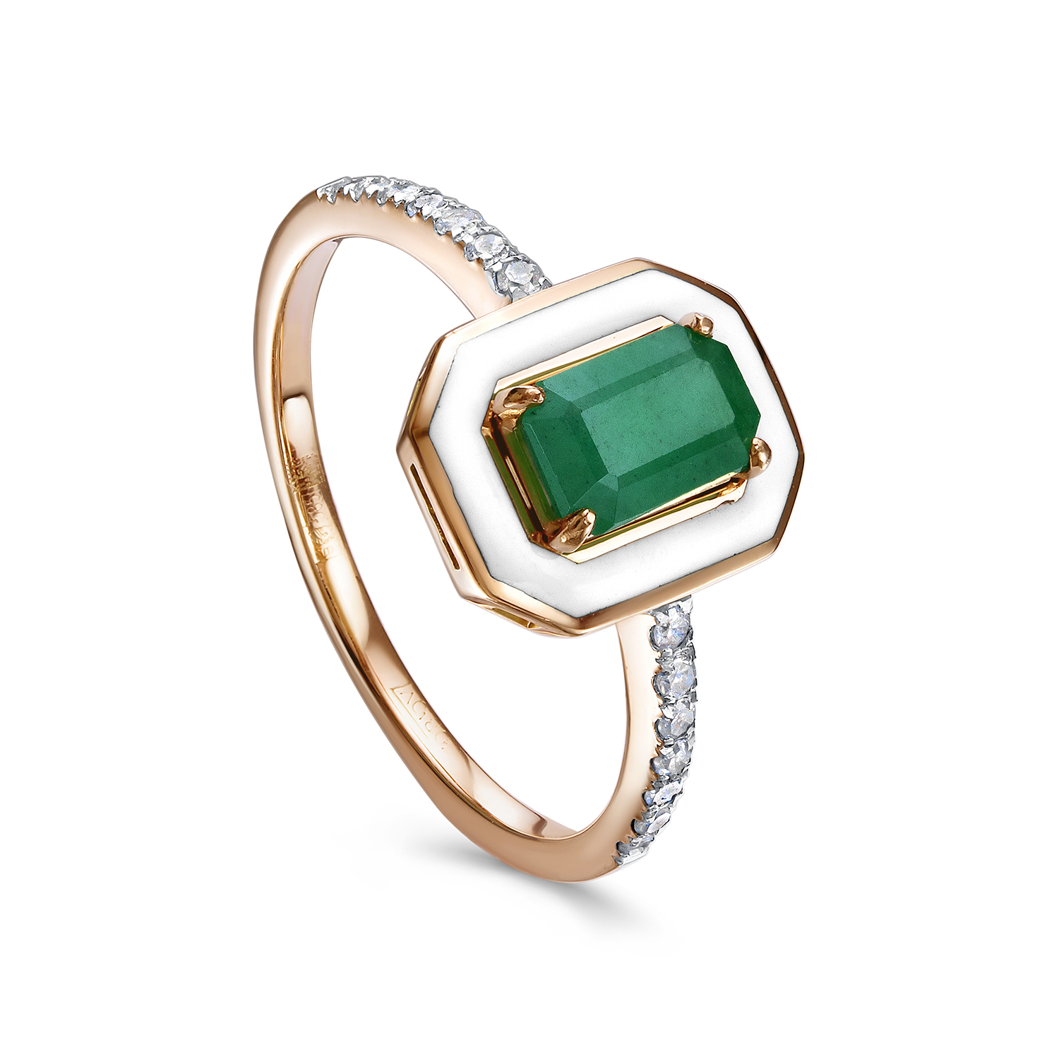 Кольцо из красного золота с изумрудом и бриллиантами