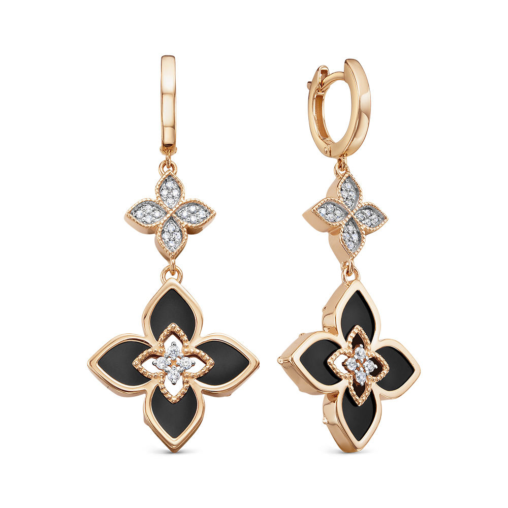 Ювелирное изделие - Серьги из красного золота с ониксом и фианитами в магазине Best-Gold 130965