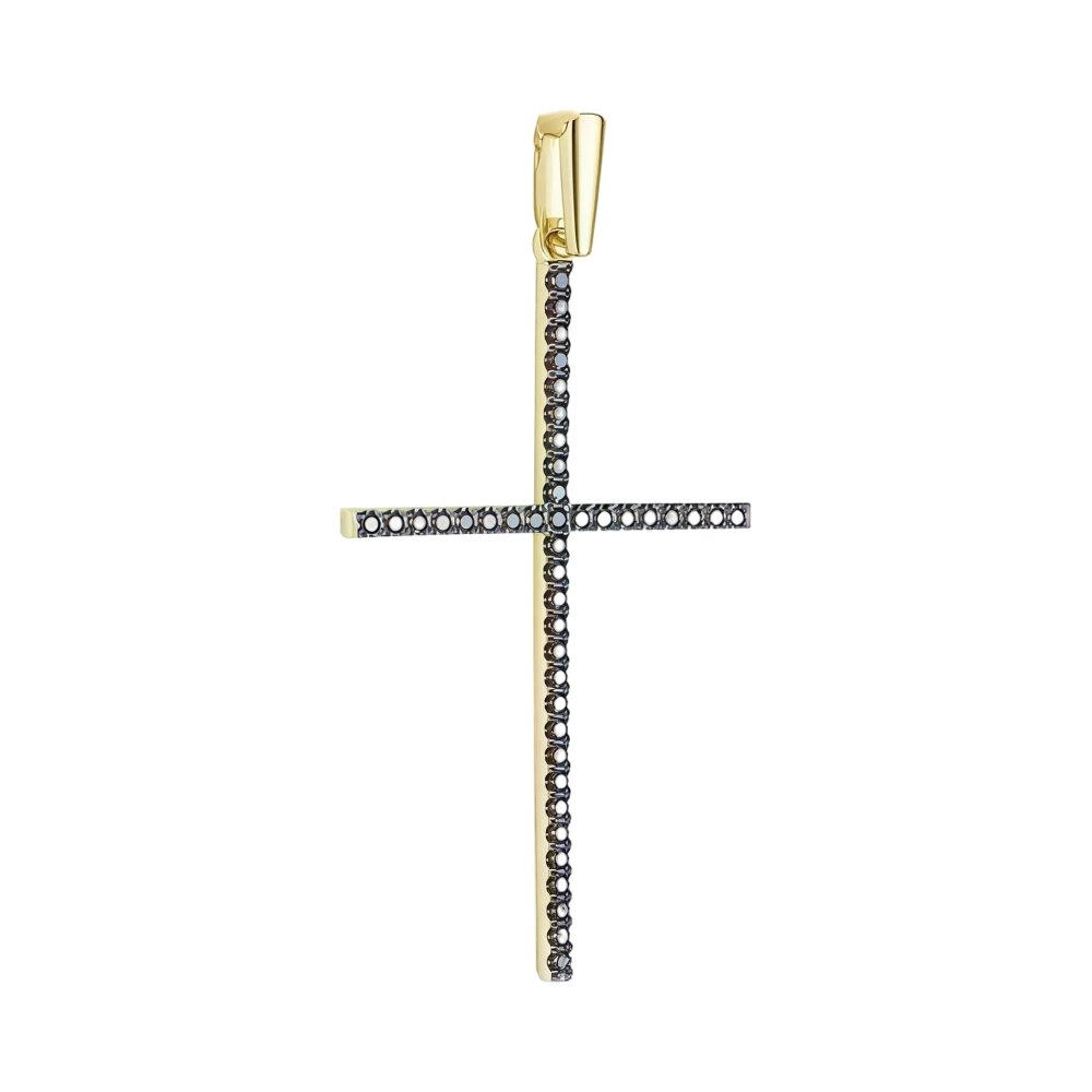 Ювелирное изделие - Крест из желтого золота с чёрными бриллиантами в магазине Best-Gold 087294