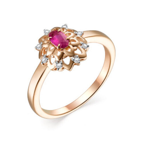 Ювелирное изделие - Кольцо из красного золота с рубином и бриллиантами в магазине Best-Gold 022865