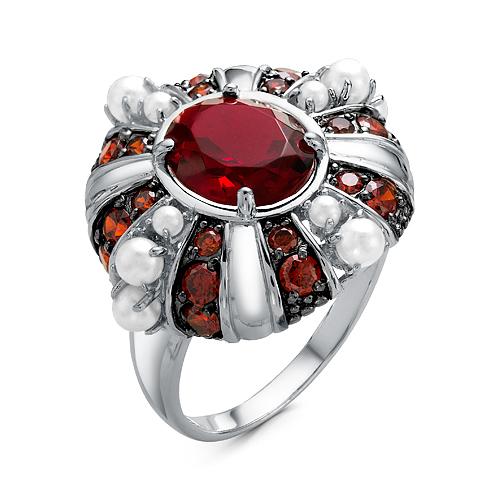 Ювелирное изделие - Кольцо из серебра с жемчугом и фианитами в магазине Best-Gold 092002