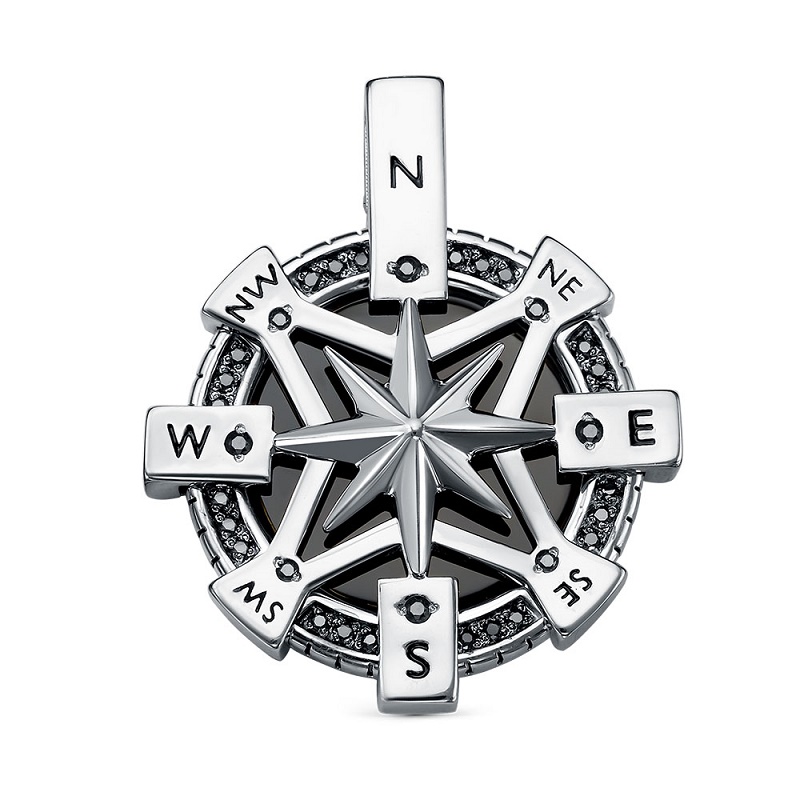 Ювелирное изделие - Подвеска из белого золота с ониксом и фианитами в магазине Best-Gold 157794