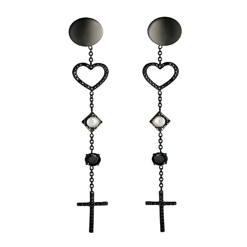 Ювелирное изделие - Серьги из серебра с жемчугом и фианитами в магазине Best-Gold 097923