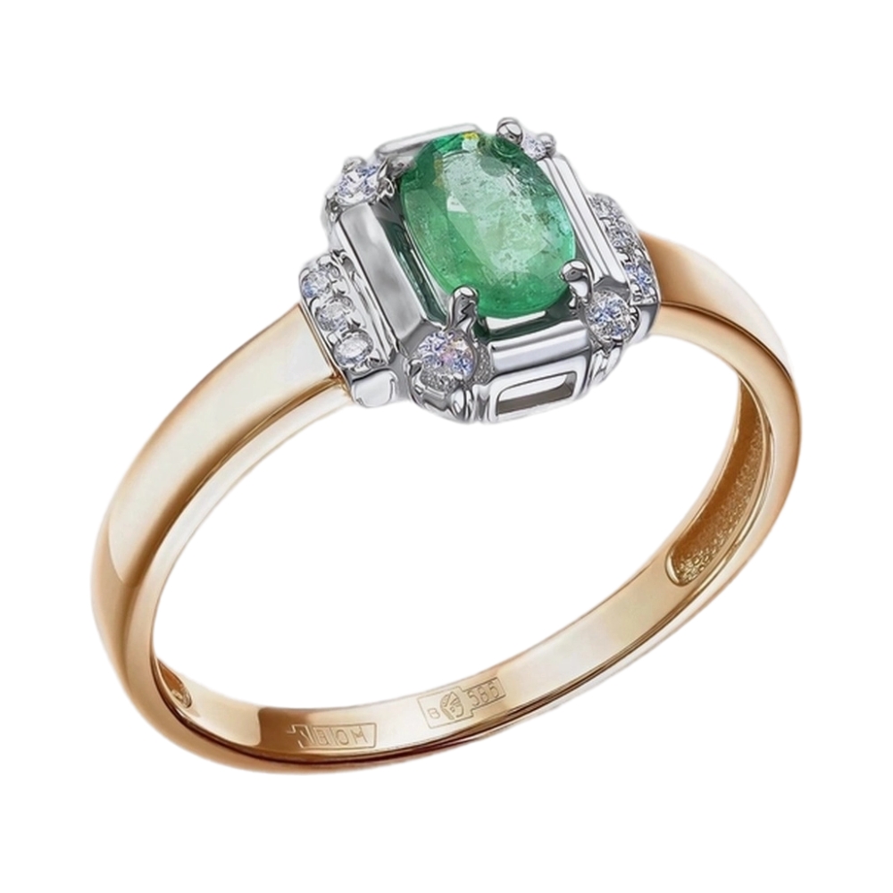 Кольцо из красного золота с изумрудом и бриллиантами