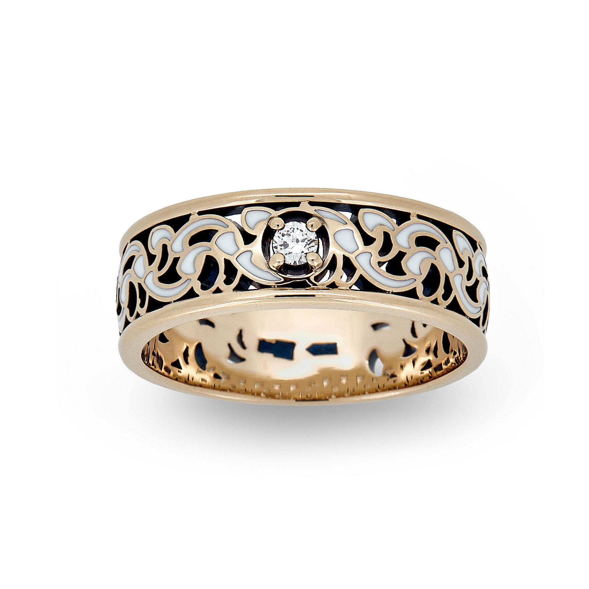 Ювелирное изделие - Обручальное кольцо из красного золота с бриллиантом и эмалью в магазине Best-Gold 154285