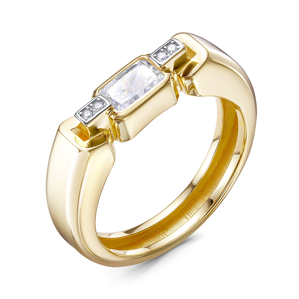 Кольцо из желтого золота с бриллианитом и фианитами